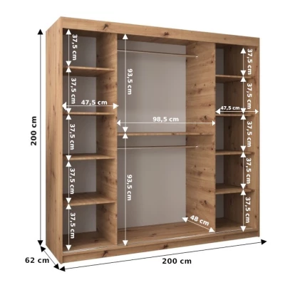 Kleiderschrank LILIANA – Breite 200 cm, Sonoma-Eiche