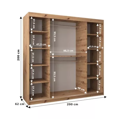Kleiderschrank LILIANA – Breite 200 cm, Sonoma-Eiche