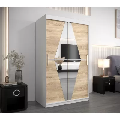 Kleiderschrank mit Spiegel KAMILA – Breite 120 cm, weiß/sonoma Eiche
