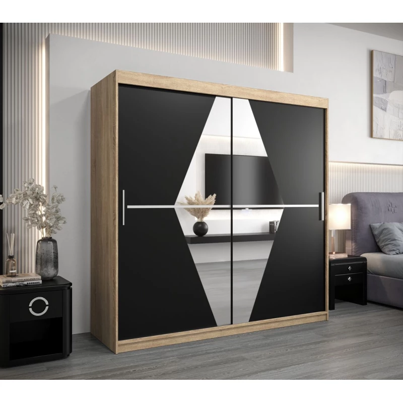 Kleiderschrank LAURA – Breite 200 cm, Eiche sonoma / schwarz