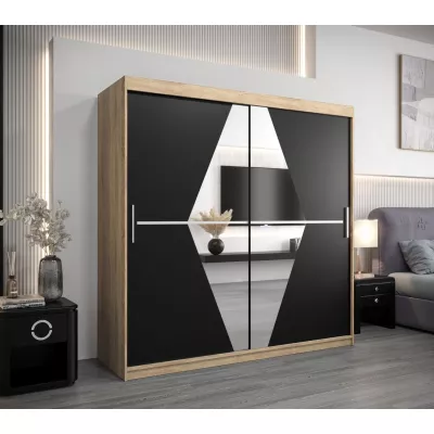 Kleiderschrank LAURA – Breite 200 cm, Eiche sonoma / schwarz