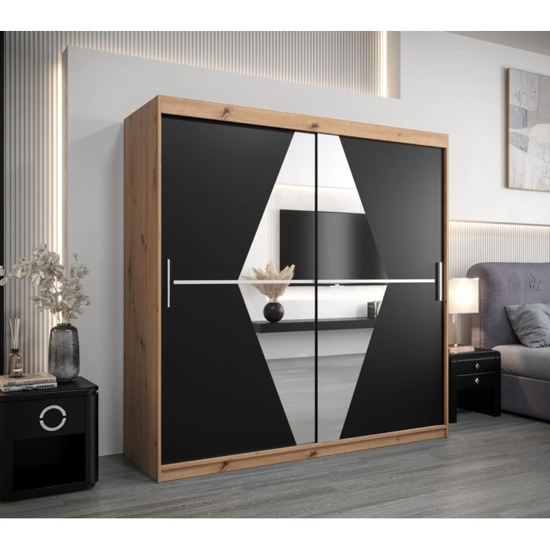 Kleiderschrank LAURA – Breite 200 cm, Eiche artisan / schwarz
