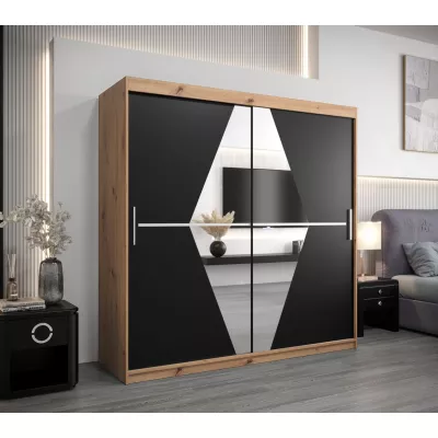 Kleiderschrank LAURA – Breite 200 cm, Eiche artisan / schwarz
