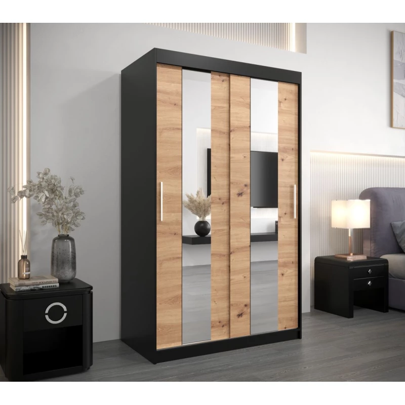 Kleiderschrank mit Spiegeln DIANA – Breite 120 cm, schwarz / Eiche artisan
