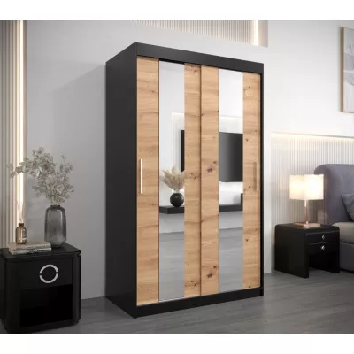 Kleiderschrank mit Spiegeln DIANA – Breite 120 cm, schwarz / Eiche artisan