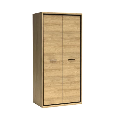 Zweitüriger Kleiderschrank mit Kleiderstange GINETTE – Breite 93 cm, Hickory-Nussbaum