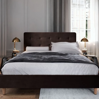 Einzelbett mit Stauraum NOOR – 90x200, dunkelbraun