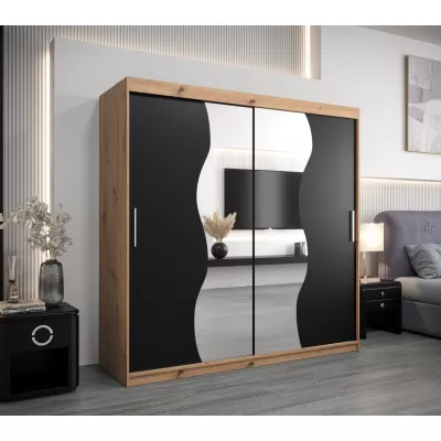 Kleiderschrank ROZALIE – Breite 200 cm, Eiche artisan / schwarz