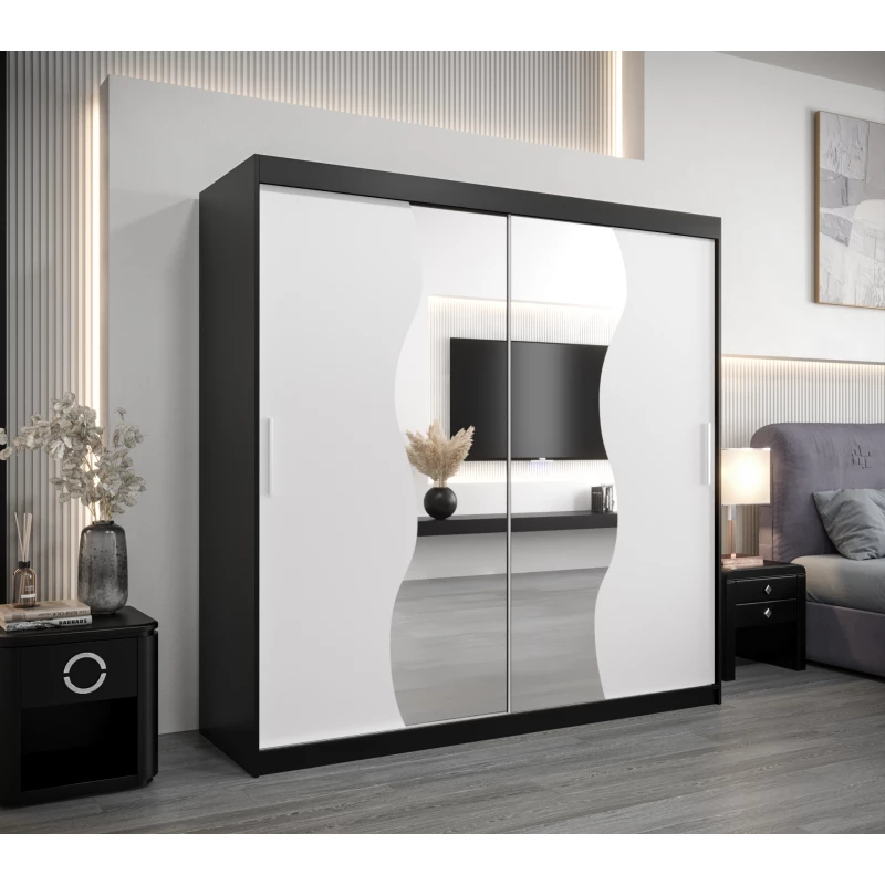 Kleiderschrank ROZALIE – Breite 200 cm, schwarz / weiß