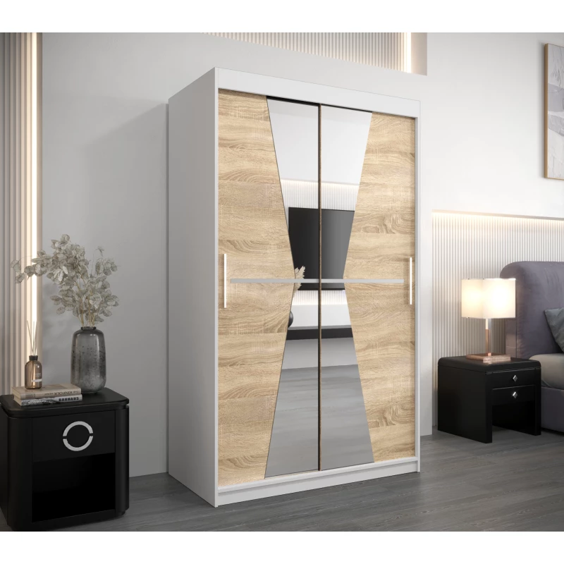 Kleiderschrank mit Spiegeln MILANA – Breite 120 cm, weiß / Eiche sonoma