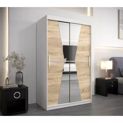 Kleiderschrank mit Spiegeln MILANA – Breite 120 cm, weiß / Eiche sonoma