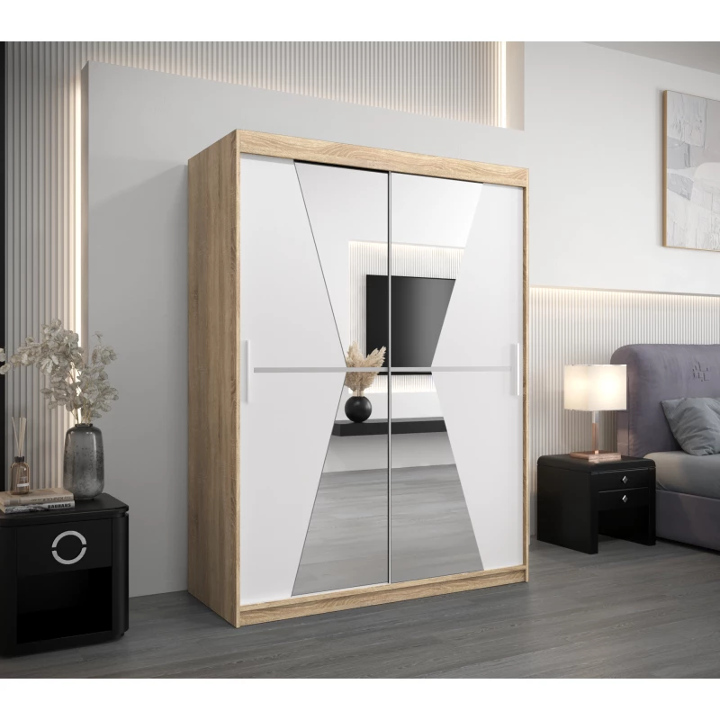 Kleiderschrank mit Spiegeln MILANA – Breite 150 cm, Eiche sonoma / weiß