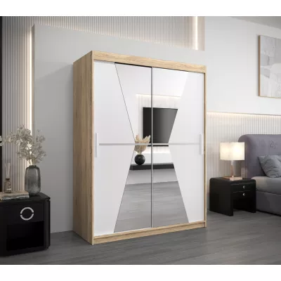 Kleiderschrank mit Spiegeln MILANA – Breite 150 cm, Eiche sonoma / weiß