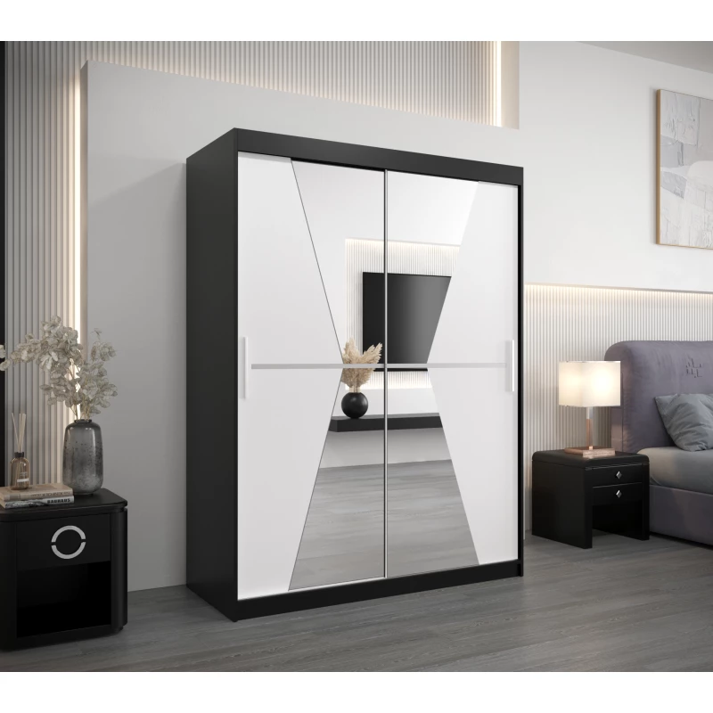 Kleiderschrank mit Spiegeln MILANA – Breite 150 cm, schwarz / weiß
