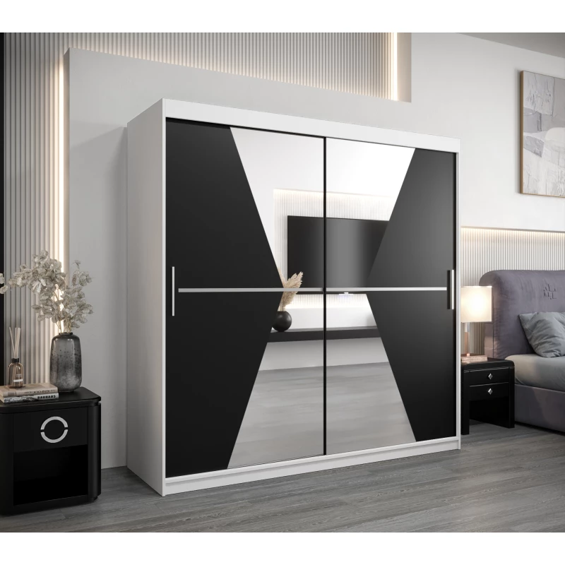 Kleiderschrank MILANA – Breite 200 cm, weiß / schwarz