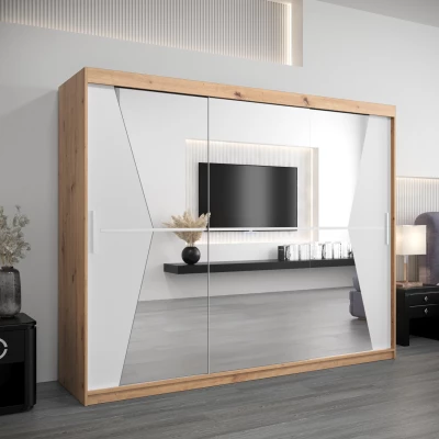 Schwebetürenschrank MILANA – Breite 250 cm, Eiche Artisan / Weiß