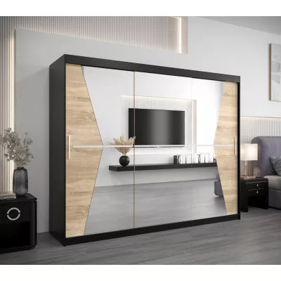 Schwebetürenschrank MILANA – Breite 250 cm, Schwarz / Eiche Sonoma