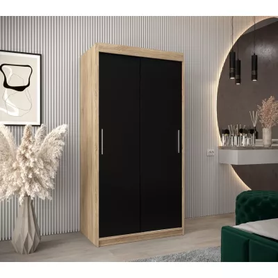 Schwebetürenschrank mit einer Breite von 100 cm TIMEA – Eiche Sonoma / Schwarz