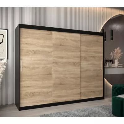 Schwebetürenschrank mit einer Breite von 250 cm TIMEA – Schwarz / Eiche Sonoma