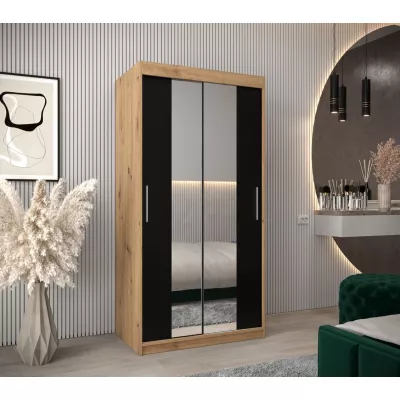 Schwebetürenschrank mit einer Breite von 100 cm TIMEA 1 – Eiche Artisan / Schwarz