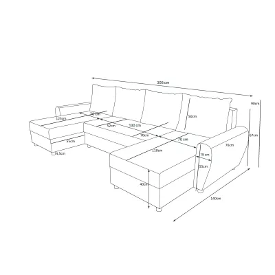 U-förmiges Sofa DEBORA – Grau