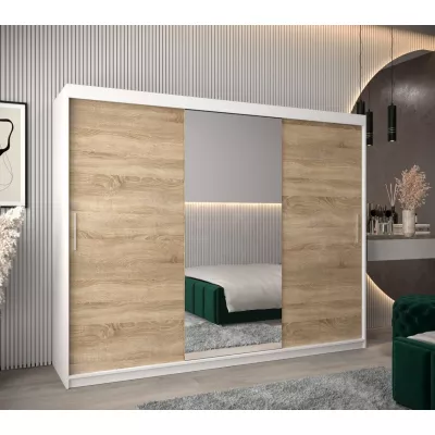 Schwebetürenschrank mit einer Breite von 250 cm TIMEA 1 – Weiß / Eiche Sonoma