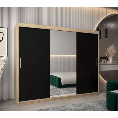 Schwebetürenschrank mit einer Breite von 250 cm TIMEA 1 – Eiche Sonoma / Schwarz