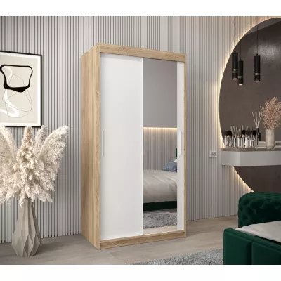 Schwebetürenschrank mit einer Breite von 100 cm TIMEA 2 – Eiche Sonoma / Weiß