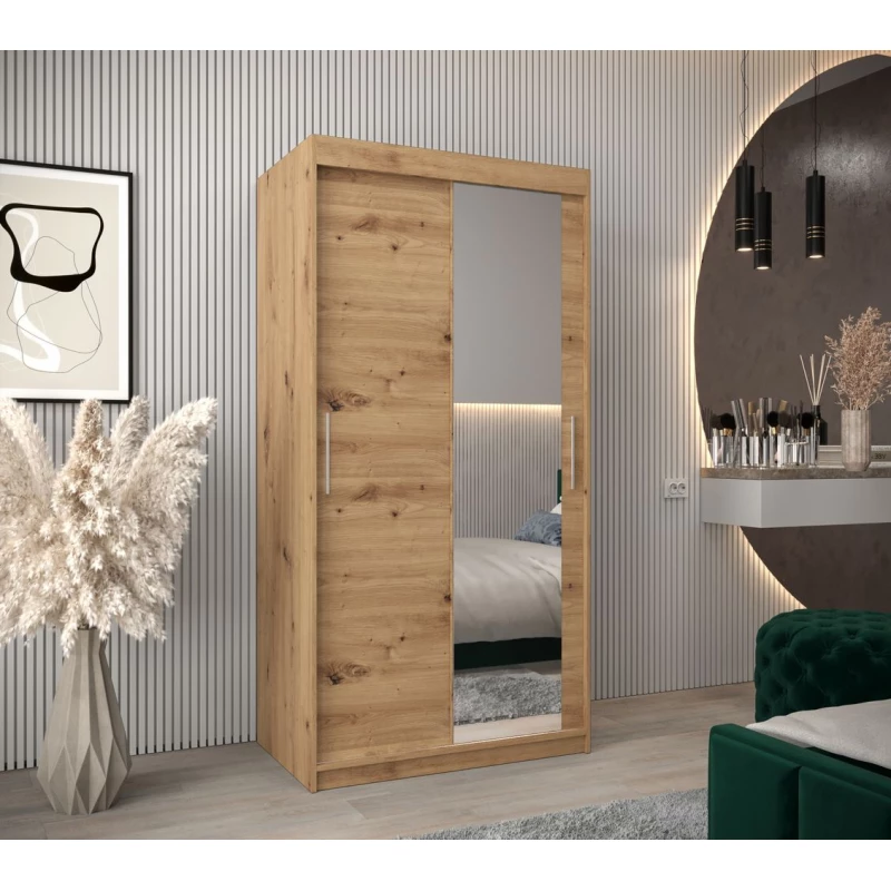 Schwebetürenschrank mit einer Breite von 100 cm TIMEA 2 – Eiche Artisan