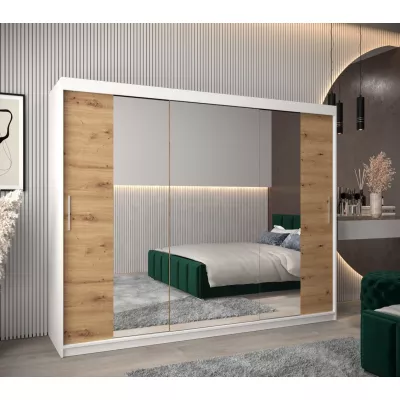 Schwebetürenschrank mit einer Breite von 250 cm TIMEA 2 – Weiß / Eiche Artisan