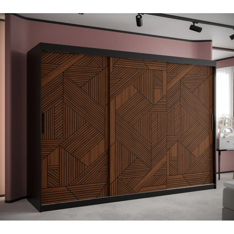 Schwebetürenschrank MADELEIN 2 – Breite 250 cm, Schwarz/Nussbaum
