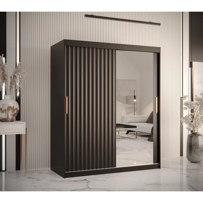 Kleiderschrank mit Spiegel RADKIN 2 – Breite 150 cm, schwarz
