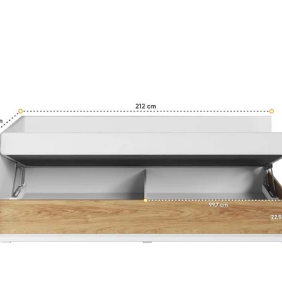 Einzelbett mit Bettkasten PASTORA – 90x200, Hickory-Nussbaum / weiß, linke Ausführung