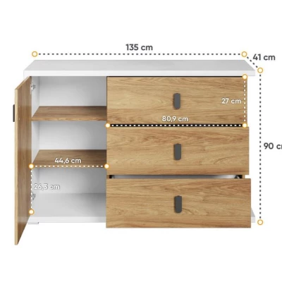 Kombinierte Kommode PASTORA – Hickory-Nussbaum / weiß