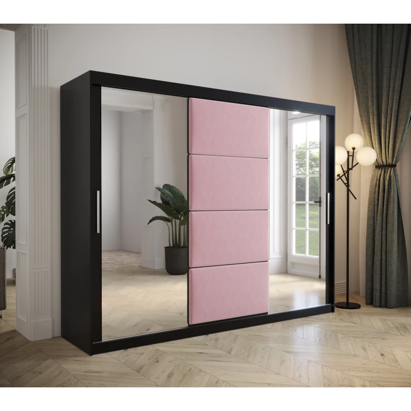 Kleiderschrank mit Schiebetüren 250 cm TALIA – schwarz / rosa