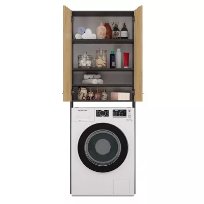 Hoher Waschmaschinen-Überbauschrank MARGO 2 – Eiche Artisan / anthrazit