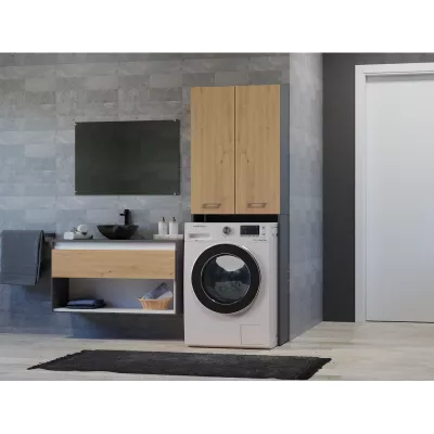 Hoher Waschmaschinen-Überbauschrank MARGO 2 – Eiche Artisan / anthrazit
