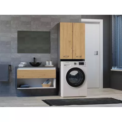 Hoher Waschmaschinen-Überbauschrank MARGO 2 – Eiche Artisan / anthrazit