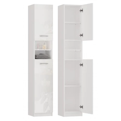 Schmaler Badezimmerschrank JANNO - Weiß glänzend