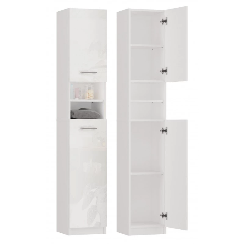 Schmaler Badezimmerschrank JANNO - Weiß glänzend