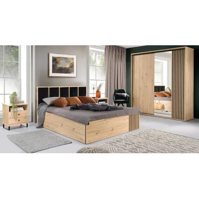 Bett mit gepolsterten Paneelen AIMY – 160 x 200 cm, Eiche, handgefertigt