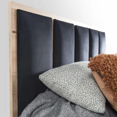 Bett mit gepolsterten Paneelen AIMY – 160 x 200 cm, Eiche, handgefertigt