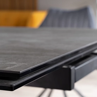 Ausziehbarer Esstisch GEDEON 1 - 180x90, grauer Marmor / mattschwarz