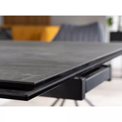 Ausziehbarer Esstisch GEDEON 1 - 180x90, grauer Marmor / mattschwarz