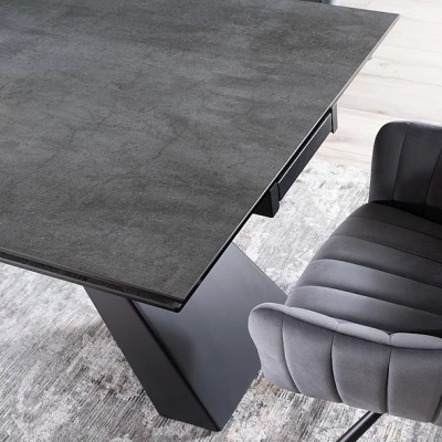 Ausziehbarer Esstisch GEDEON 1 - 180x90, grauer Marmor / mattschwarz