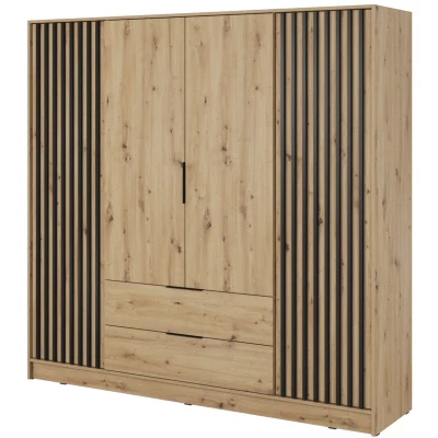 Viertüriger Kleiderschrank MARFA – Breite 206 cm, Eiche handwerklich / Schwarz