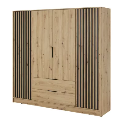 Viertüriger Kleiderschrank MARFA – Breite 206 cm, Eiche handwerklich / Schwarz
