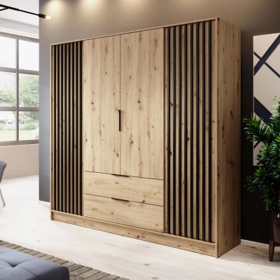 Viertüriger Kleiderschrank MARFA – Breite 206 cm, Eiche handwerklich / Schwarz