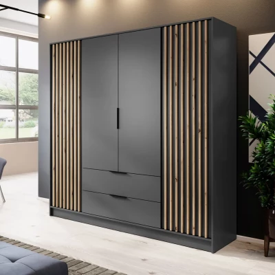 Viertüriger Kleiderschrank MARFA – Breite 206 cm, Graphit/Eiche handwerklich gefertigt