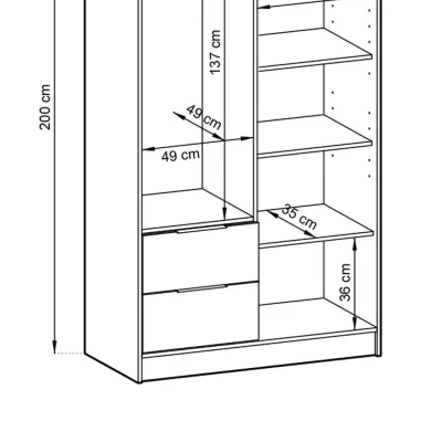 Zweitüriger Kleiderschrank mit Spiegel MARFA – Breite 105 cm, Grau/Eiche handwerklich.